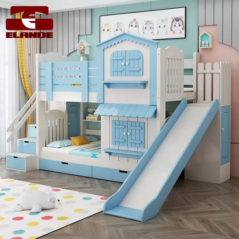 Детская двухъярусная кровать под заказ, кровать высокой и низкой принцессы, горка, многофункциональная кровать из массива дерева с лестницей и замком