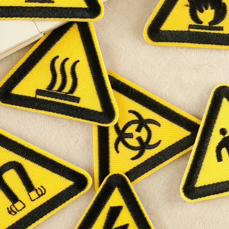 Traffic Warning Products Yellow Triangle Traffic Signs Iron On Embroidery Patches