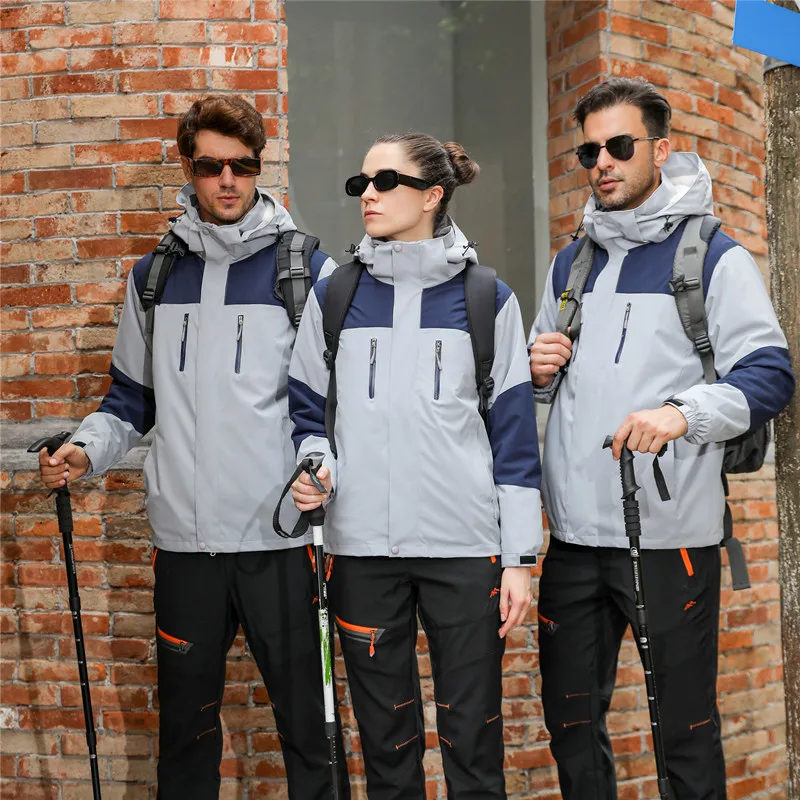 Custom Wholesale Outdoor Patchwork Hooded Men Windbreaker Jacket Waterproof Fleece Coat Winter Warm Thick Jacket