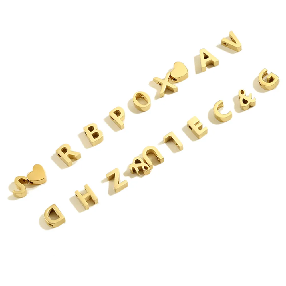 14K Gold Plated Stainless Steel Cute 6mm Alphabet Link Charms Metal A-Z Letter Pendants Small Heart Charms for Jewelry Making
