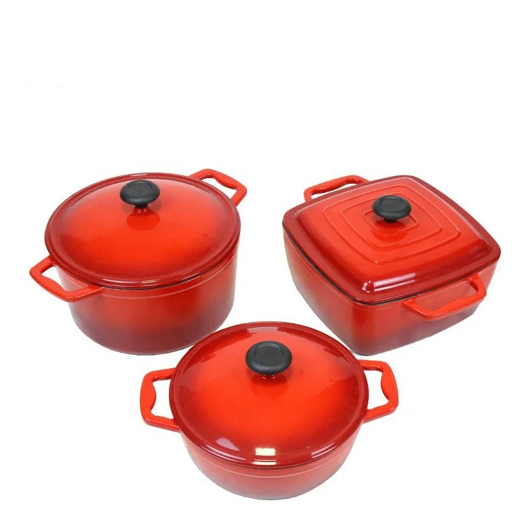 Factory Outlet Good Quality Nonstick 6 Pieces Cooking Pots and Pans Red Enamel Cast Iron Cookware Sets