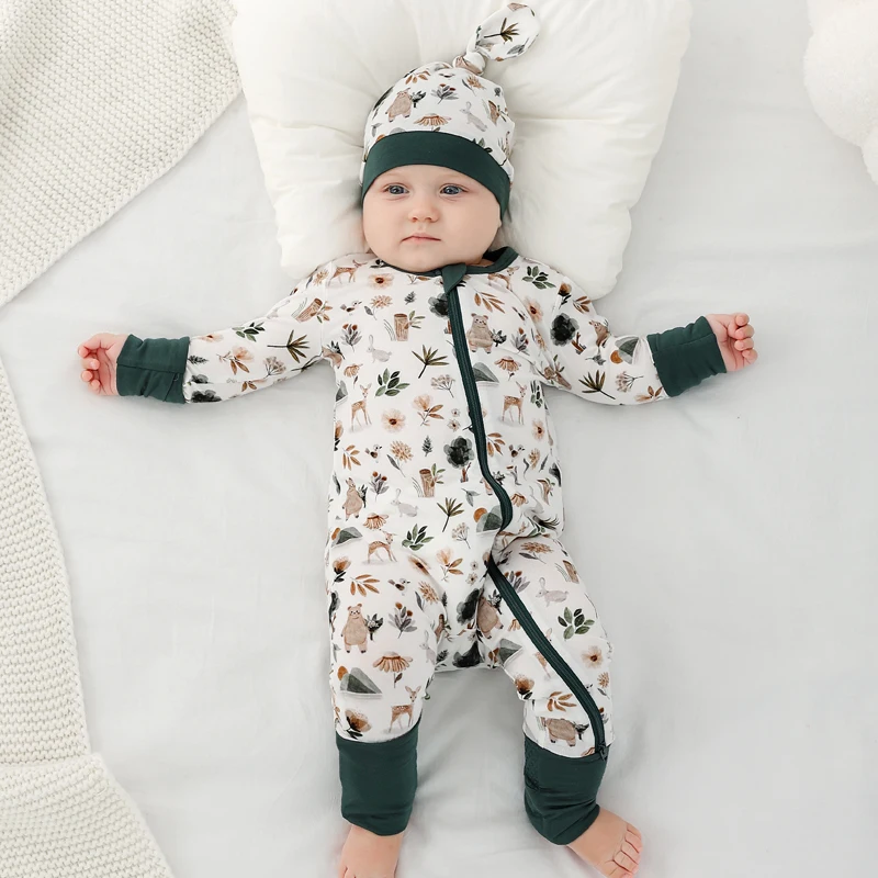Детский комбинезон на молнии, с принтом из бамбука, на возраст 0-3 месяца