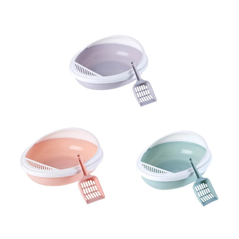 Cat Litter Box  Kitty Litter Basin Semi- Enclosed with Cat Litter Scoop  for Training