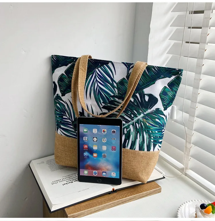 Tropical Shopping Handbag Canvas Tote Women Summer Beach Weekender Bags