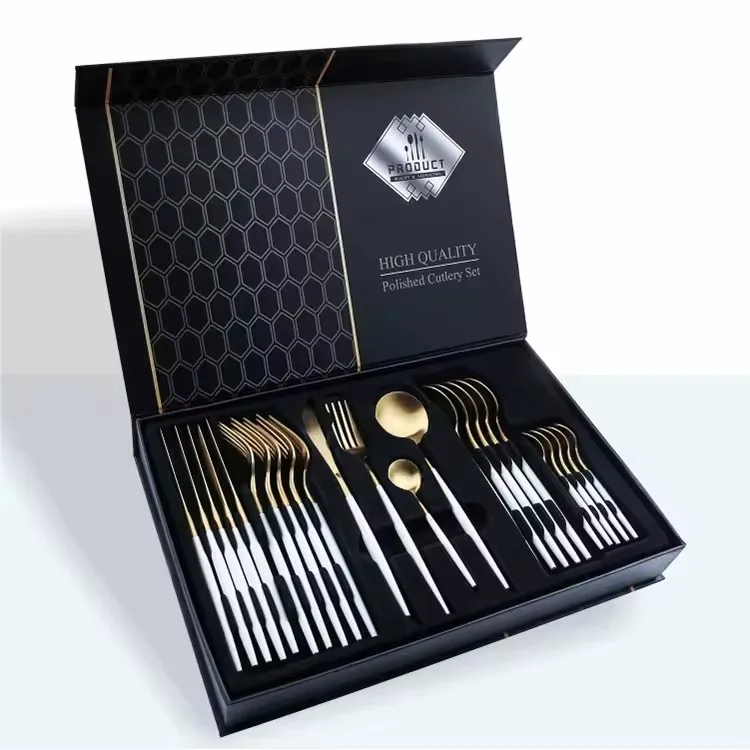 24pcs Cutlery Set Flatware Silverware Set Thick Handle Stainless Steel Cutlery Set