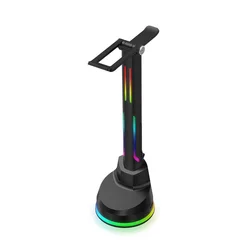 6-in-1 Controllable RGB Gaming headset stand LED Lights Headphone Holder Stand USB 2.0 3.0 HUB Docking Station FCC