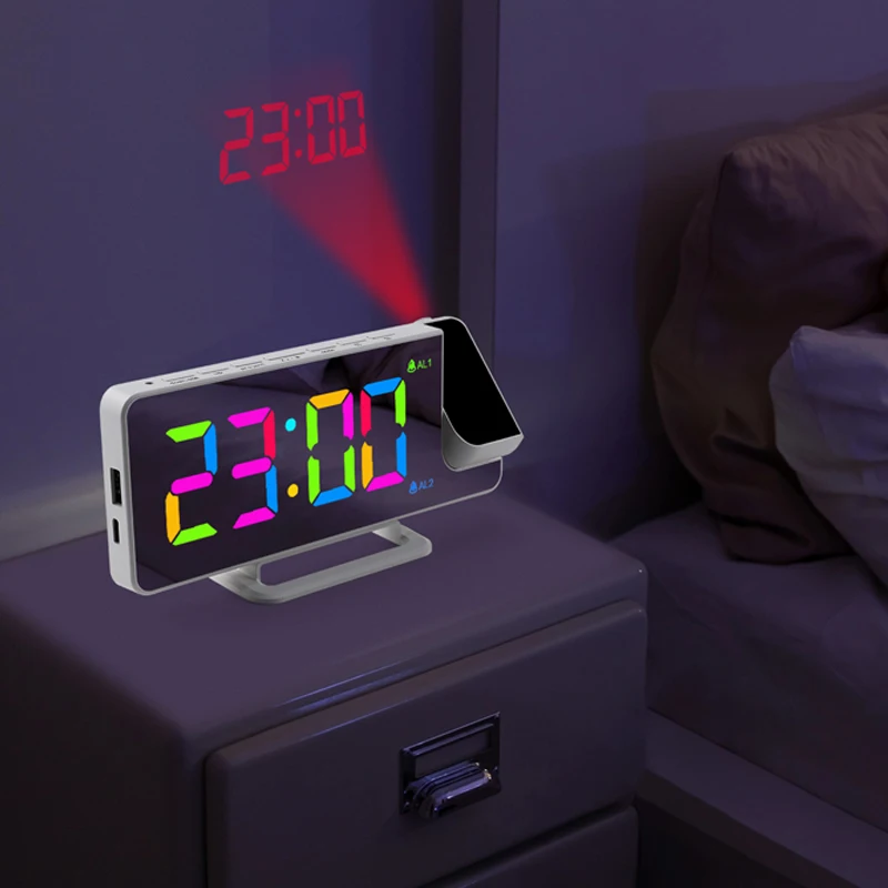 Fullwill 2023 Newest Ceiling Projection Clock RGB Alarm Desk LED Digital Wall Clock Smart Table Clocks With Projection