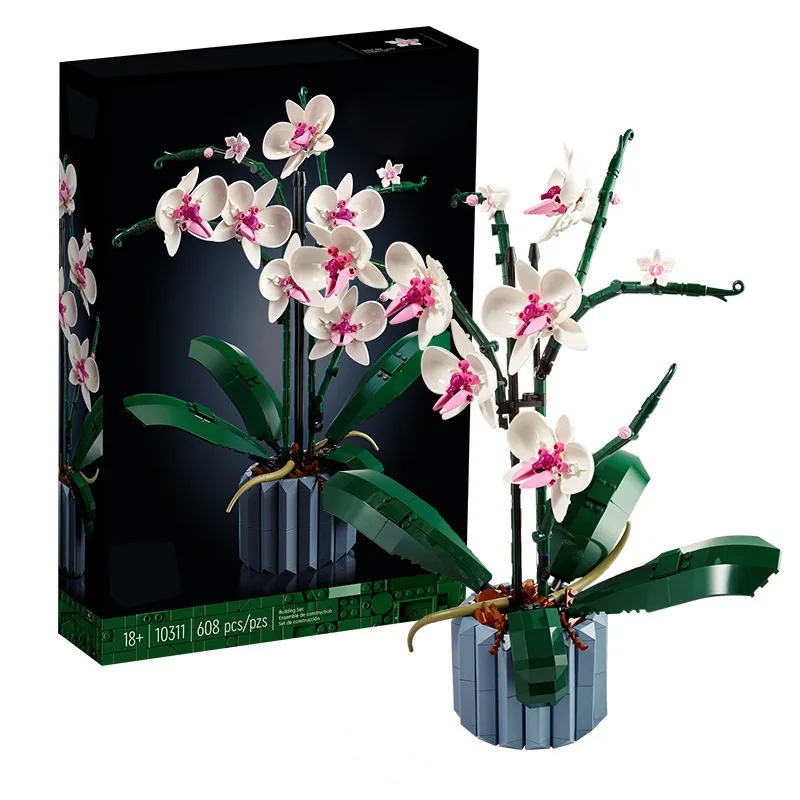 Kids Educational DIY Simulation Assembly Flowers Orchid Phalaenopsis 3D Puzzle Model Building Block Set