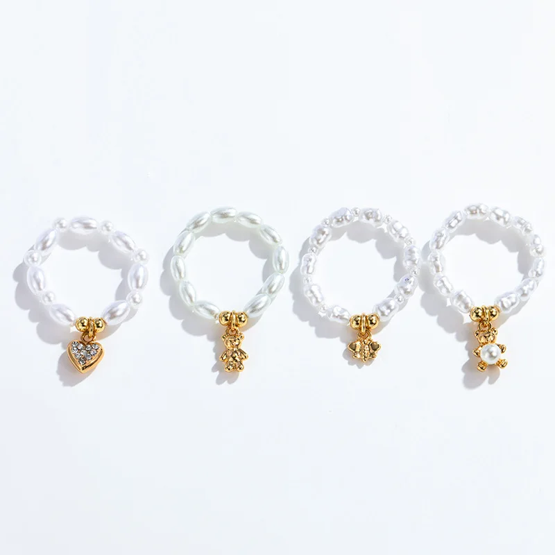 Personality Niche Design Pea Bear Charms Pearl Ring Set for Womencamera Lens Case Shield Butterfly Alloy Rings Jewelry Women