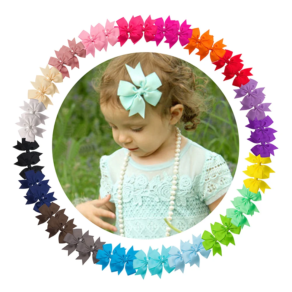 
7.6cm 3 inch 20 Colors Custom Wholesale grosgrain ribbon pinwheel Girls hair bows with Hair Clips 