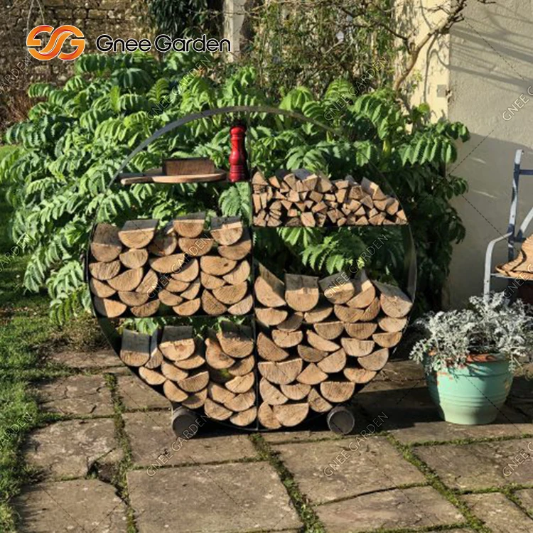 Wood Burning Corten Steel Log Fire Pits With Wood Log Storage