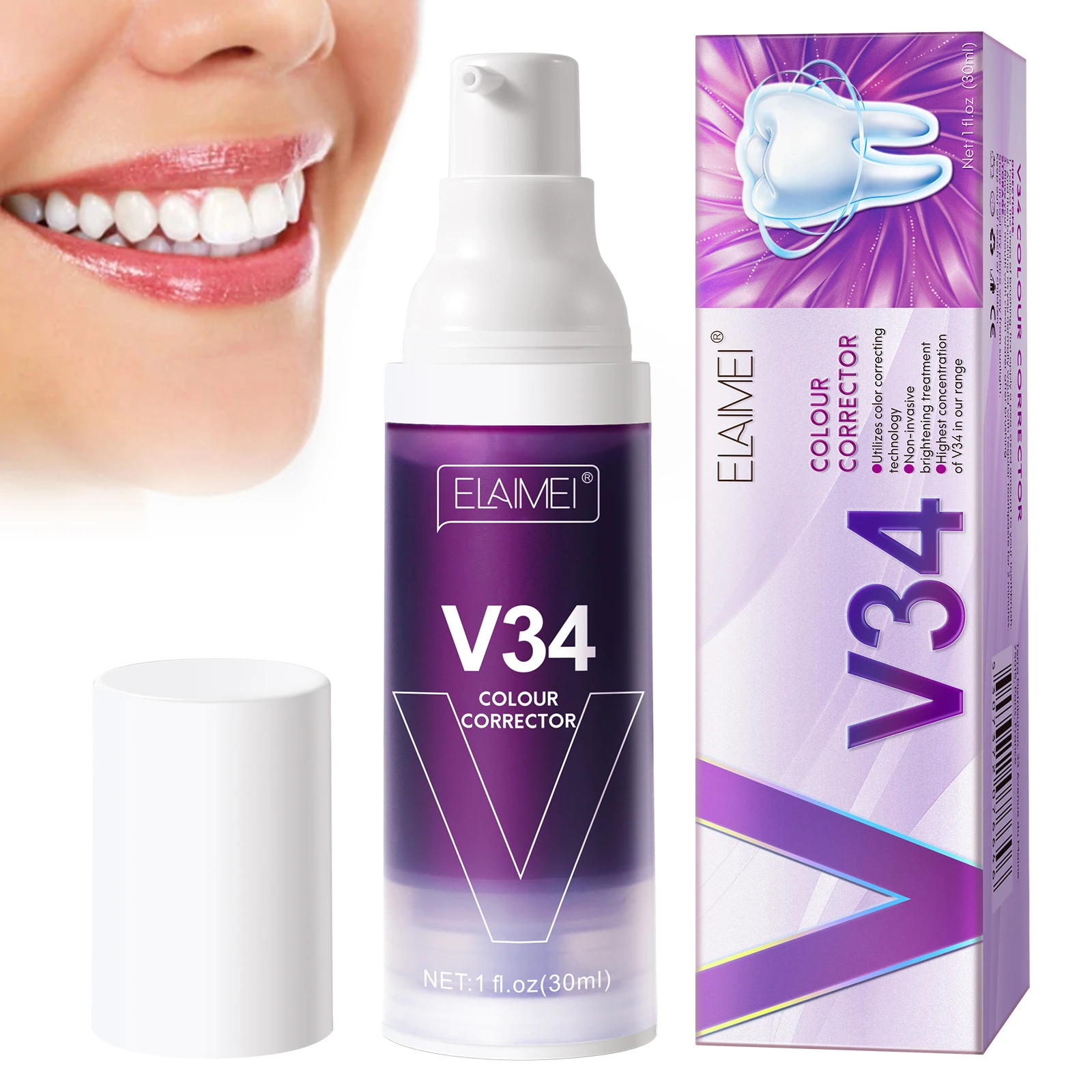 OEM V34 Purple Colour Corrector Tooth Stain Removal for Teeth Whitening Toothpaste Clean Mouth Remove Tartar Yellow Stains