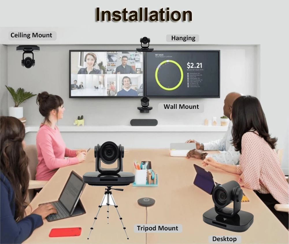 High Quality UHD Low Illumination Gravity Sensor RS232 RS485 Remote Control Camera 4K Video Conference