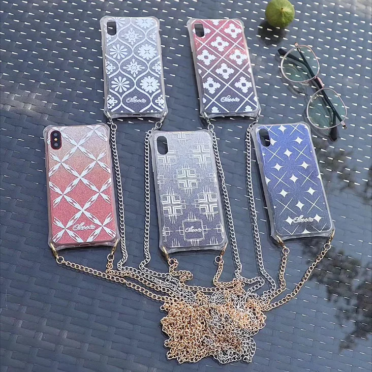 Free Samsple Soft IMD Printing Shining Glitter Powder Back Cover Phone Case for iPhone 11 12 with Necklace Strap