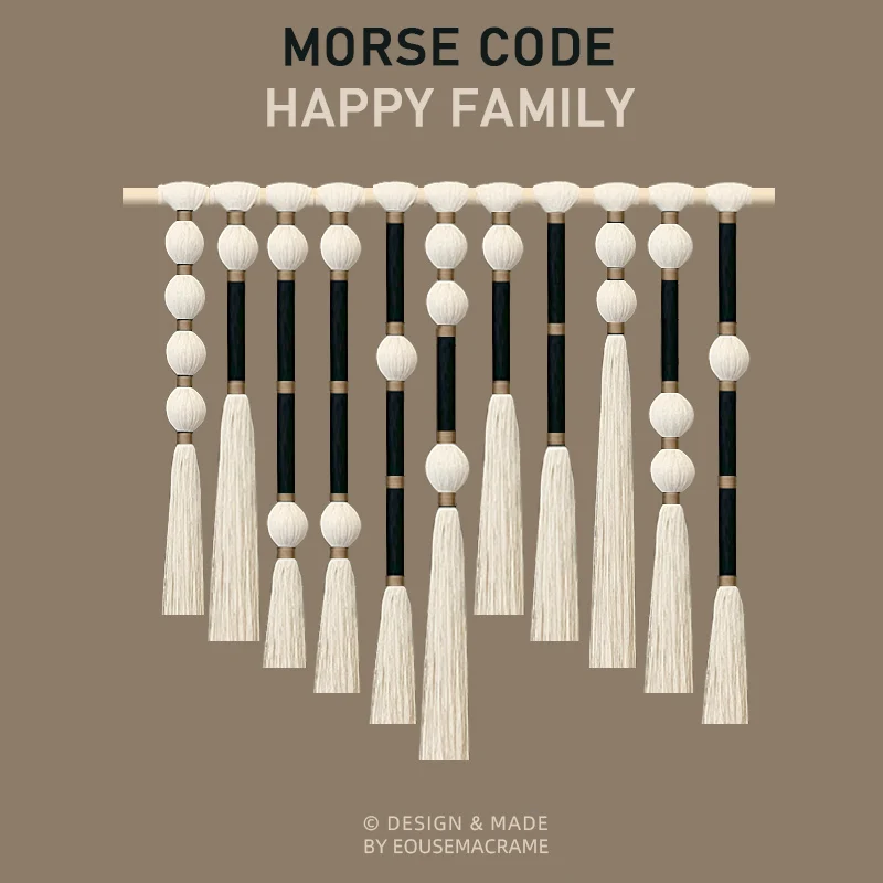 Eouse New design macrame MossCode Wall Hangs Multiple Meanings , Black gold Morsecode boho wall hanging decorations