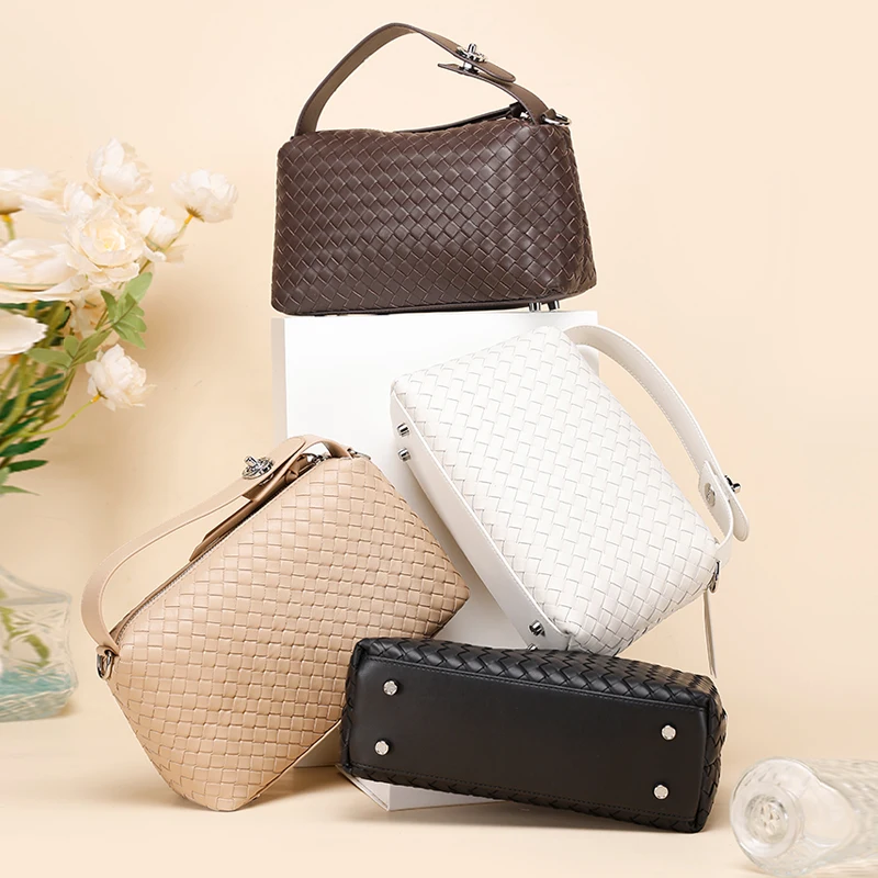 Promotion PU Leather Instagram Craze Fashion Square Bag Luxury Vintage Weave Pattern Handbag For Women Cross-body Bag For Work