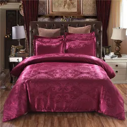 Luxury Solid European Style 3 Pieces Duvet Cover Pillowcases Queen King Bed Size Satin Jacquard Printed Bedding Set