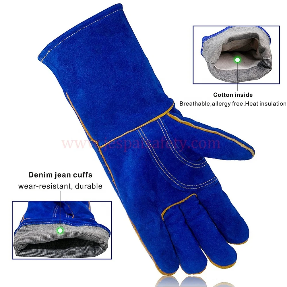 SWELDER 14inch Cowhide Split Leather Long Blue Safety Welding Gloves