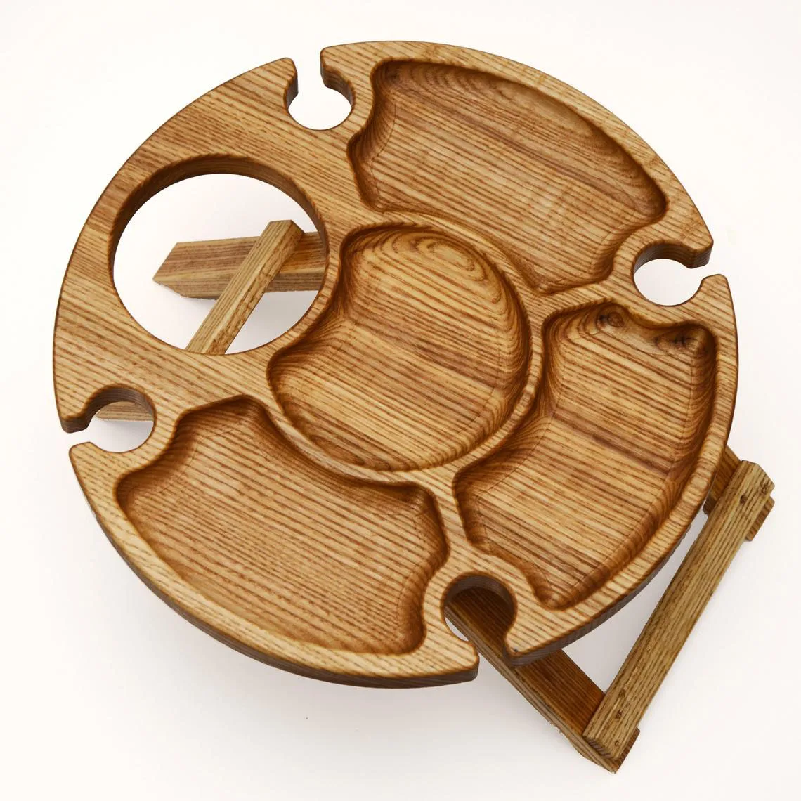 Modern Design Soli Oak Wood Portable Folding Picnic Table for Outdoor and Kitchen Use with Glass Holder