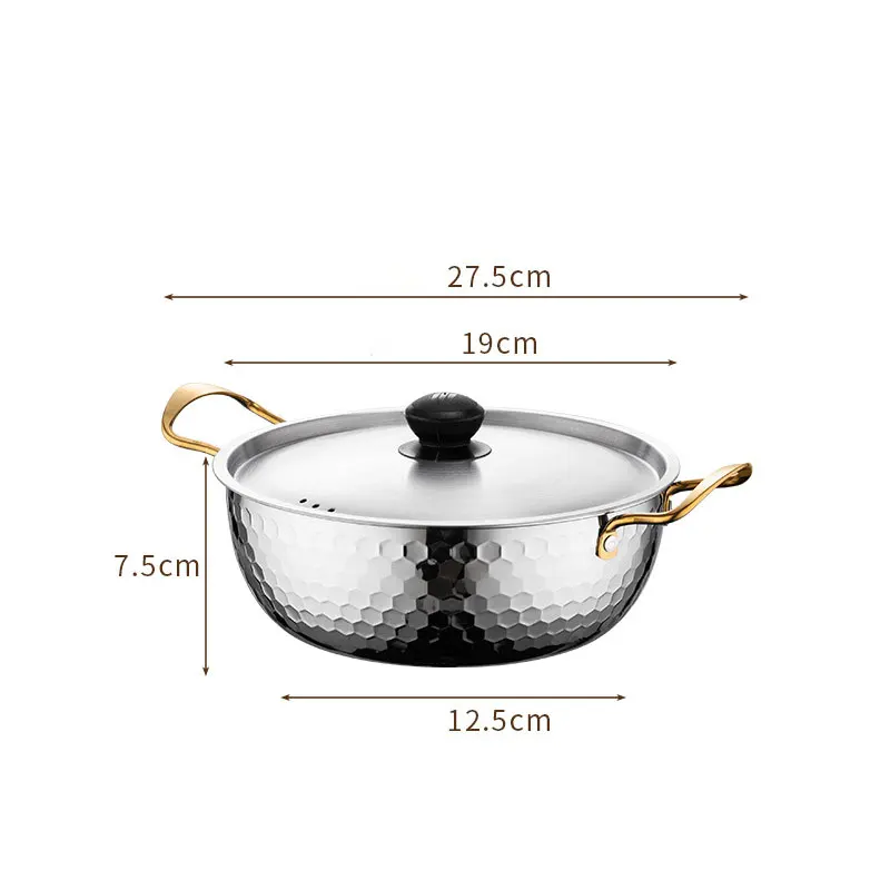 WONDERFUL 18cm Stainless Steel Hot Pot Korean Ramen Cooking Soup Stew Pot Stockpots Binaural Heating Evenly Noodle Pot