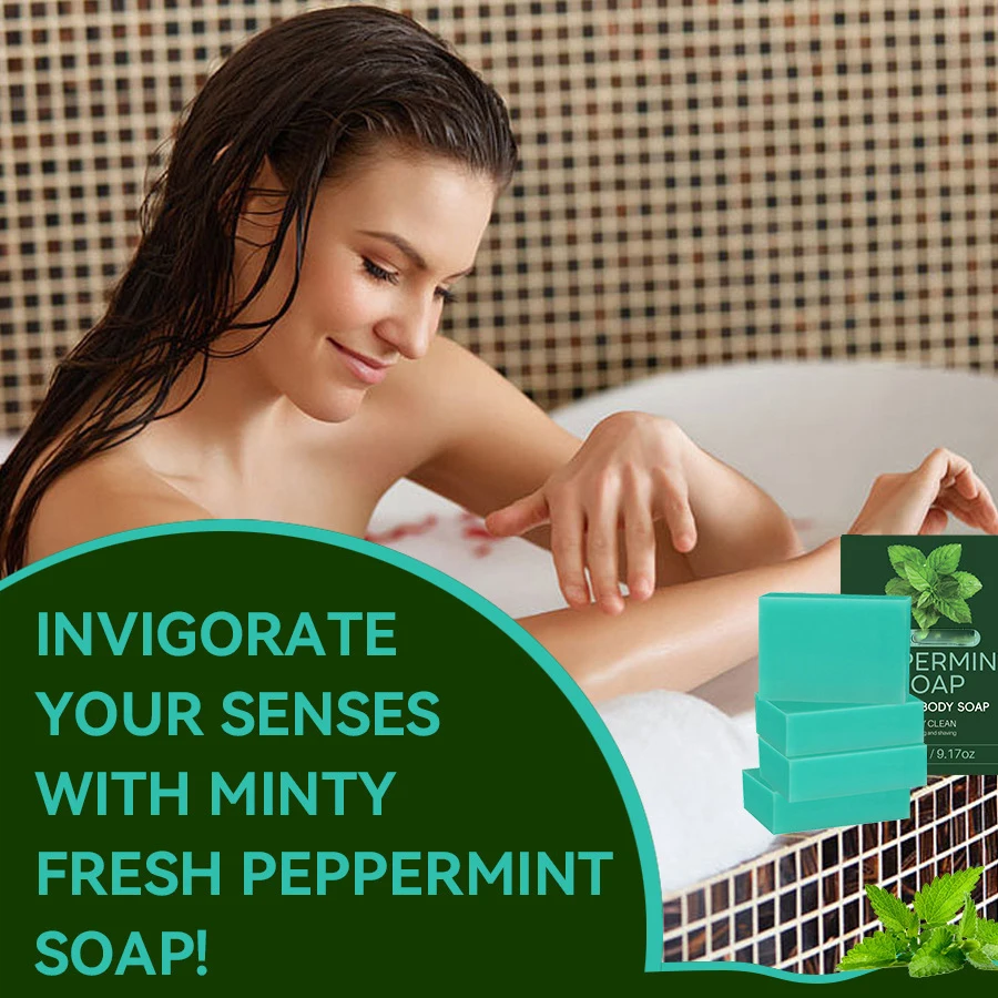Natural Peppermint Soap Exfoliating Soap Bar with Dry Mint Leaves Handmade Whitening Antipruritic Soap with Refreshing Feeling