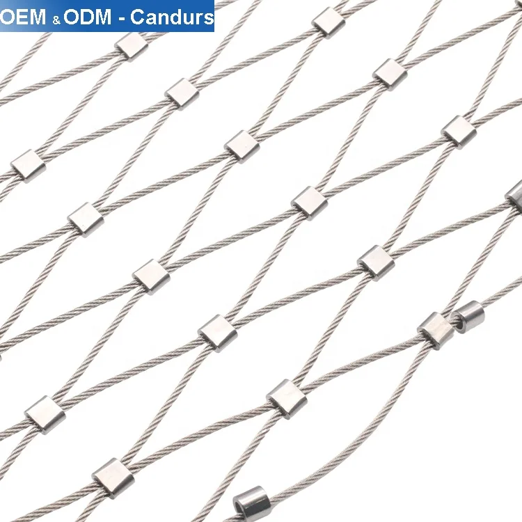 
Custom 20mm - 300mm Horizontal Vertical 316 Flexible Stainless Steel Wire Rope diamond Ferrule Mesh 