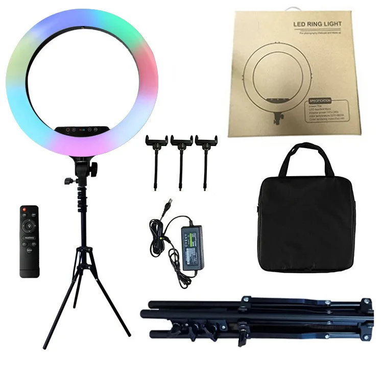 Drop Shipping Portable Rgb 18Inch 45 Cm Vlog Selfie Ring Light Led Makeup Circle Fill Light Ring Light With Tripod Stand