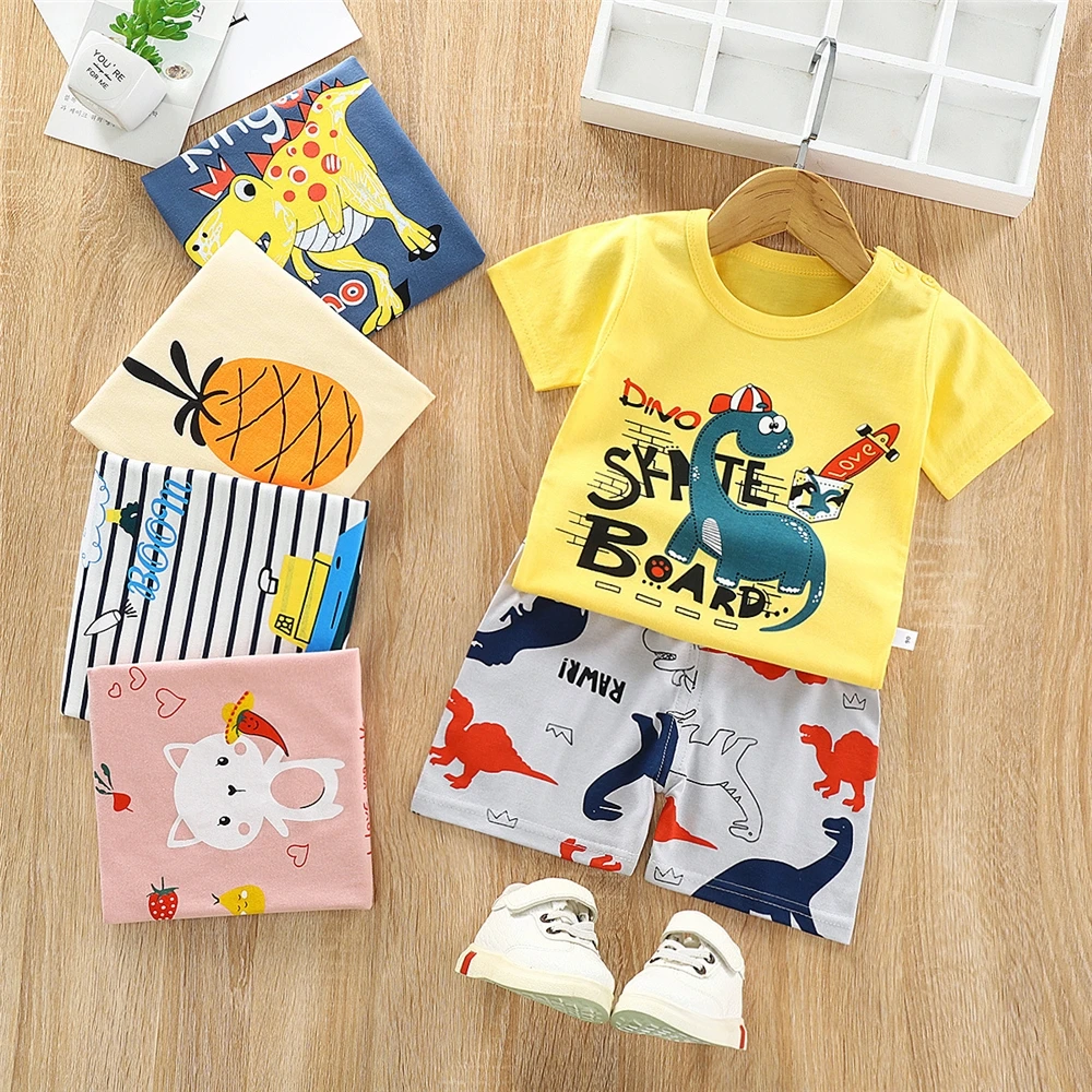 Spring cartoon comfortable pure cotton short sleeve set baby clothes sets 2-piece set