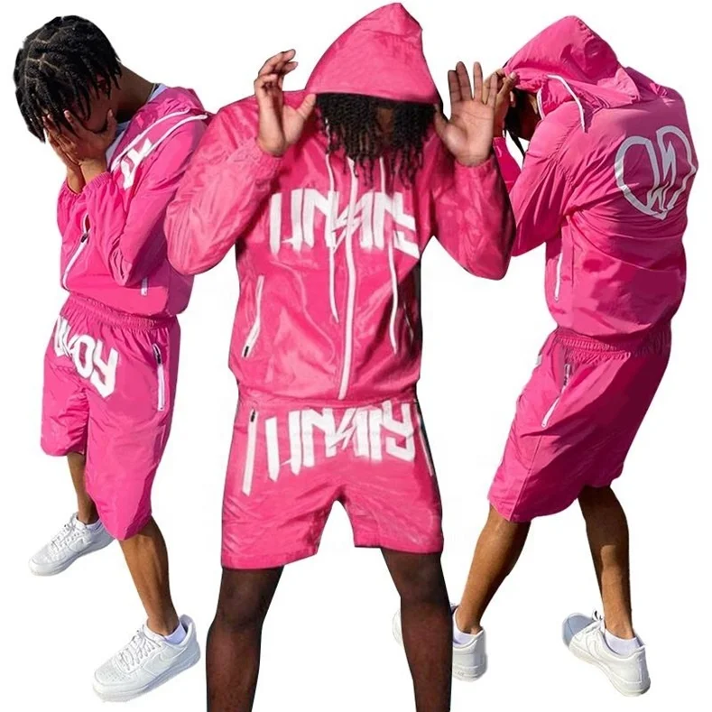 Summer Men Custom Printed Trapstar Sublimation Short Set 2 Piece Unisex Nylon Wind Breaker Windbreaker Tracksuit With Short