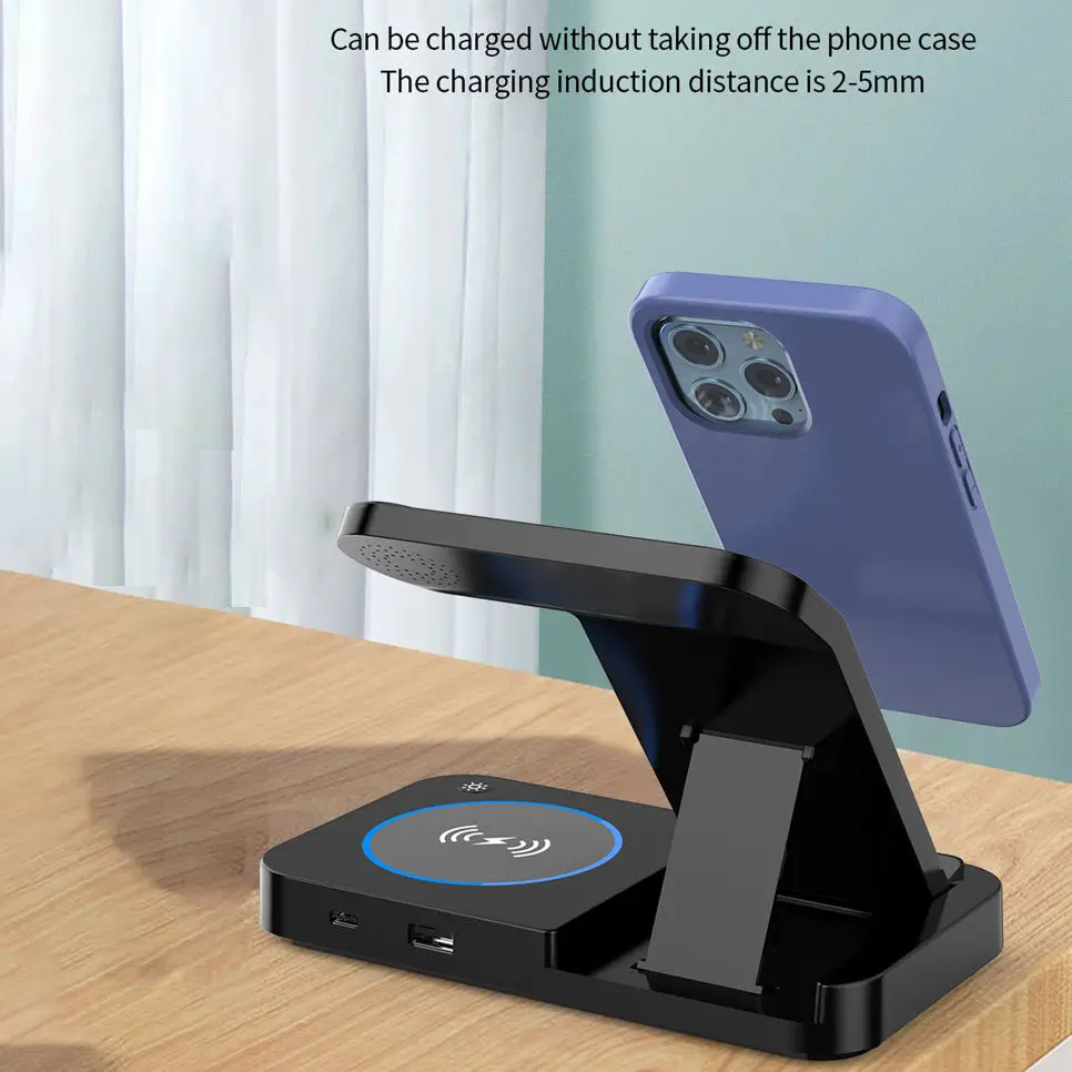 Wholesale Fast Charging Station Qi Phone Charger With Powerbank 15w 3 in 1 Wireless Charger Foldable
