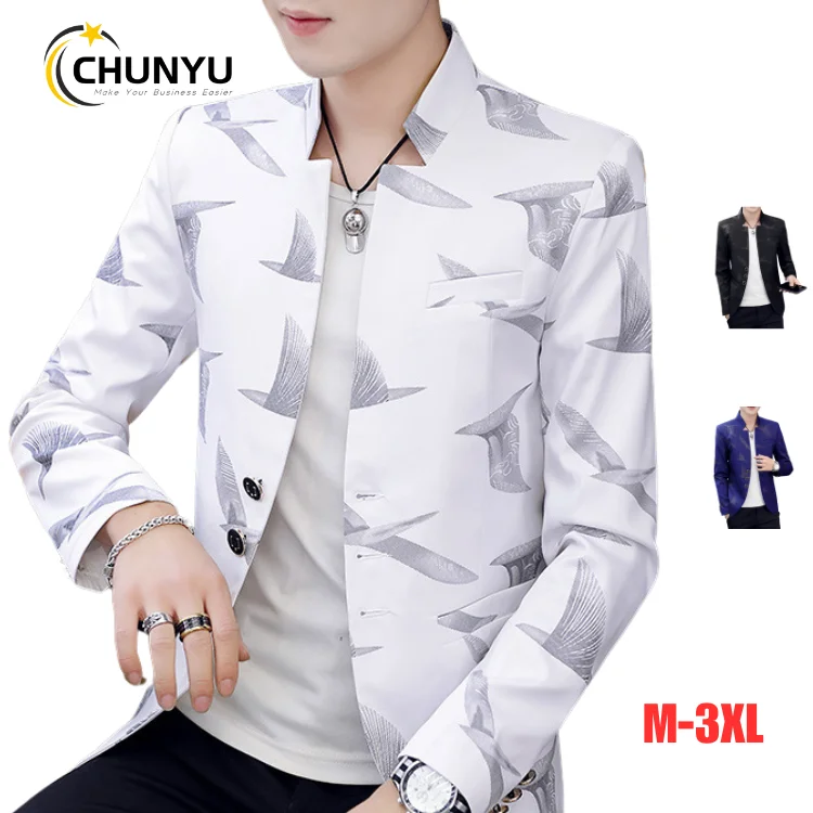 Fall fashion stand-up collar printing casual blazer slim fit youth suits men