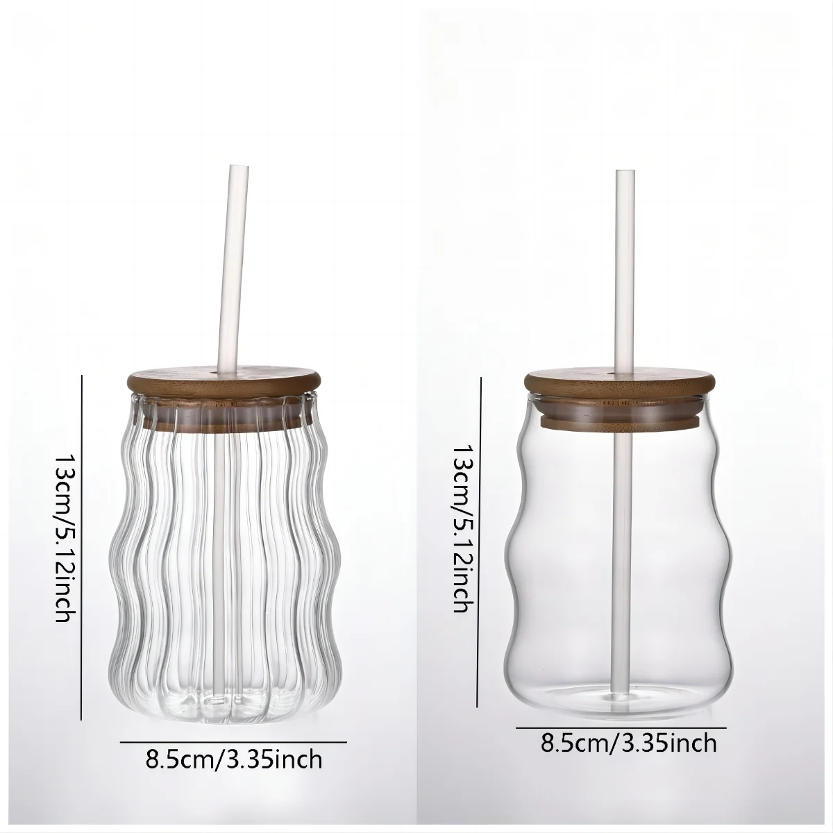 Wholesale 500ml Vertical Stripes High Borosilicate Glass Coffee Cup with straw