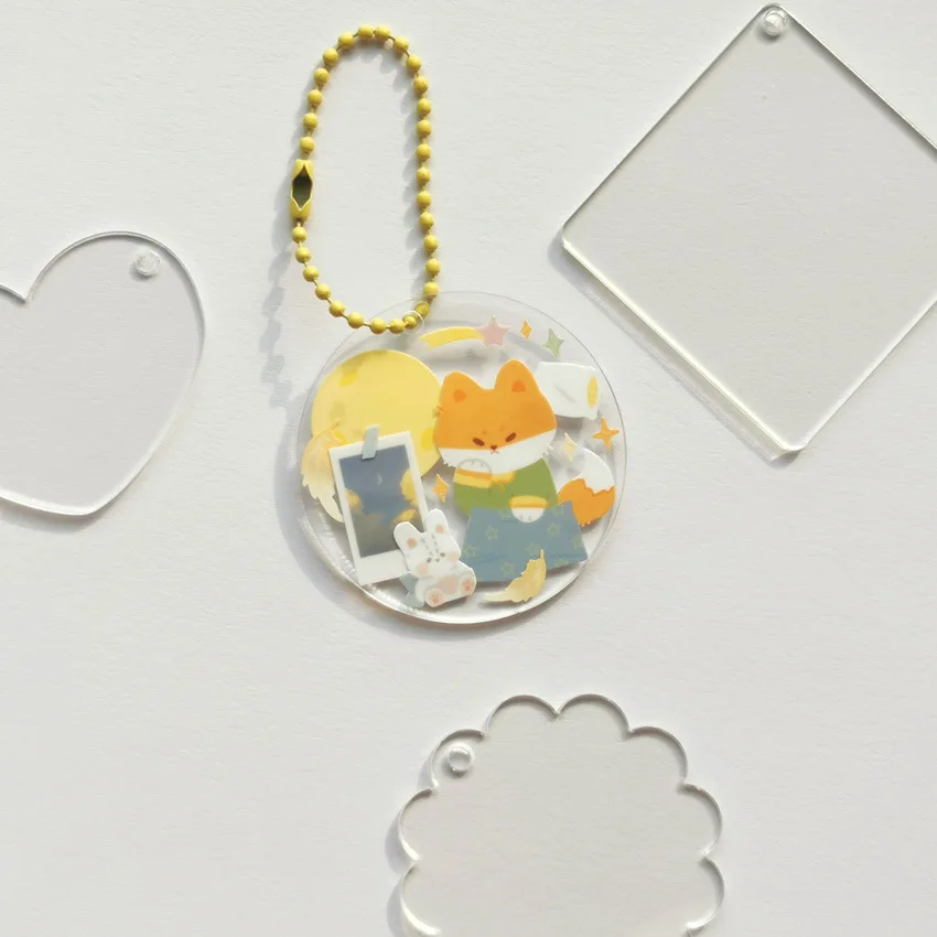 Wholesale round shape transparent acrylic keychain blank with tassel for DIY