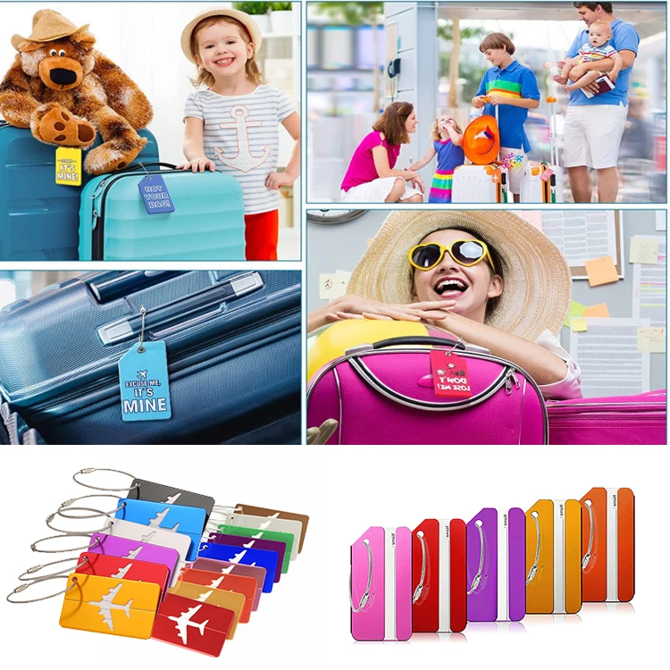 Custom Logo Personalized Blank Aluminum Matt Metal Luggage Tag Laser Cutting Black Matt Anodized Metal Travel Luggage Tag