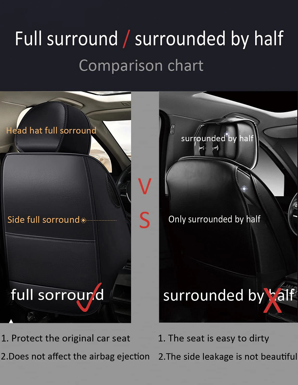 Sports Leather Car Seat Covers Full Set Protector Separate Head Cap Universal Fit for Dodge Charger