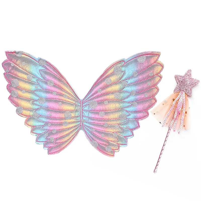 Wholesale Girl Costume Props Easter Fairy Wand Birthday Party Cute Butterfly Wings Set Magic Sequin Stick