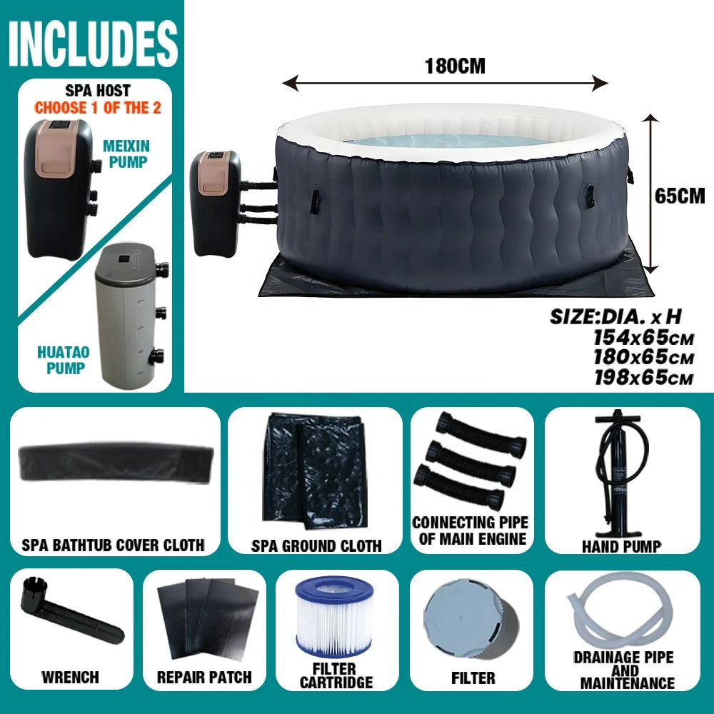 Inflatable Spa Tub 3 Person Inflatable Spa Pool Whirlpool Hot Tub Massage Spa 198*65cm