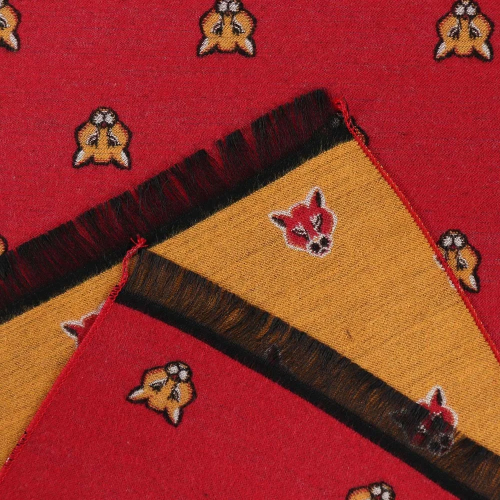XINLI Custom Woven Orange Red Double Side Tassel Brushed Viscose Polyester Men Scarves Fox Animal Pattern Supplier Scarf
