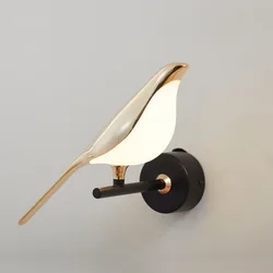 New Creative Design Nordic Indoor Decorative Aluminum Acrylic Bird Gold Led Wall Lamp