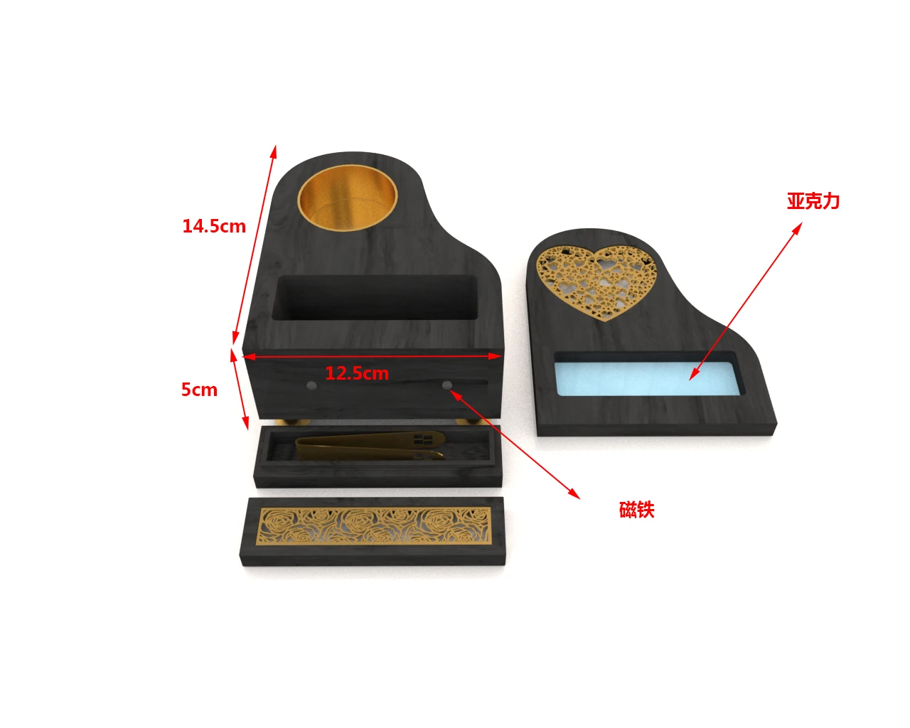 Wholesale high-quality new style metal wooden piano censer Charcoal burning  incense burner