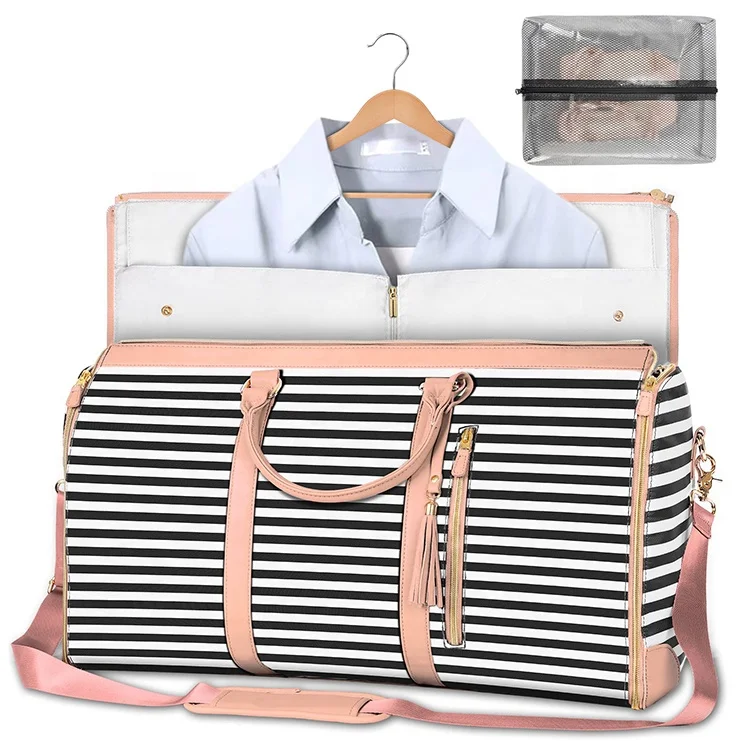 New Pink Suit Leather With Metal Zipper Shoulder Strap Weekender Duffle Garment Bags for
