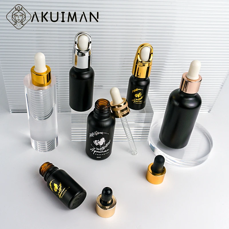 bottle 30 ml glass dropper luxury 60 with 30ml white bamboo cap 50ml thick bottom amber jars vials pipett 75ml
