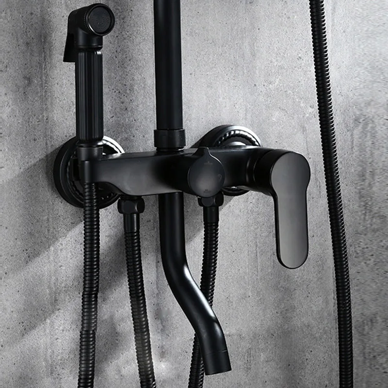 New Tren black rain shower system bathroom multi-functional hand-held shower mixer faucet