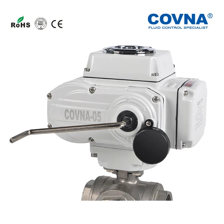 COVNA NPT Thread 3 Way Stainless Steel DN20 T or L Typt Port Electric Actuated Ball Valve