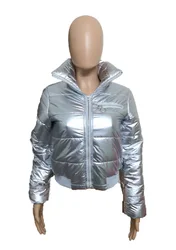 2021 Fashion Turndown Collar Long Sleeve Bubble Coats Cropped Short Winter Coat Women PU Jackets Puffer Coats For Ladies-PT