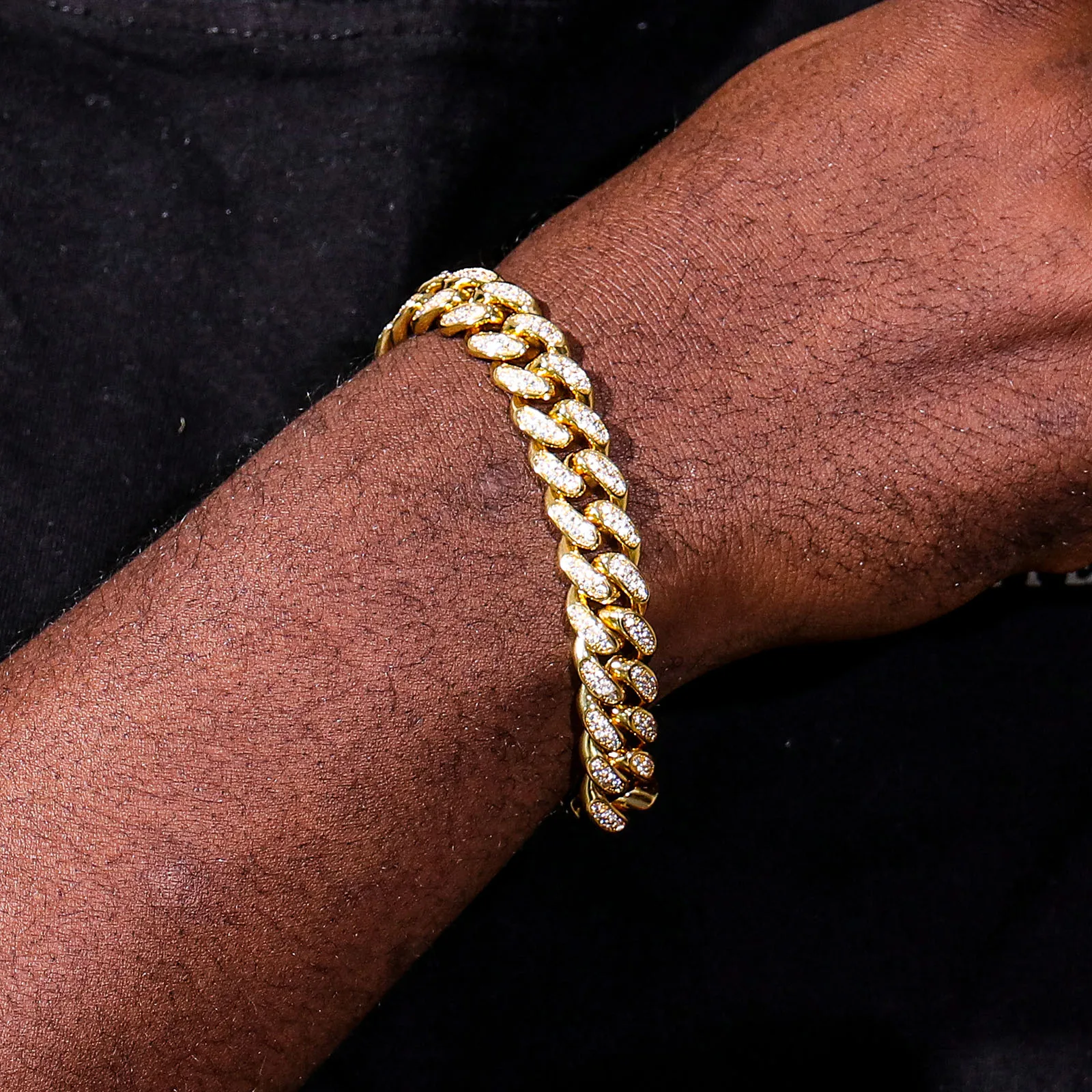 Mens Hip Hop Jewelry Gold Plated Bracelet Moissanite Diamond Cuban Link Chain 10MM Silver Cuban ice chain for men chain necklace