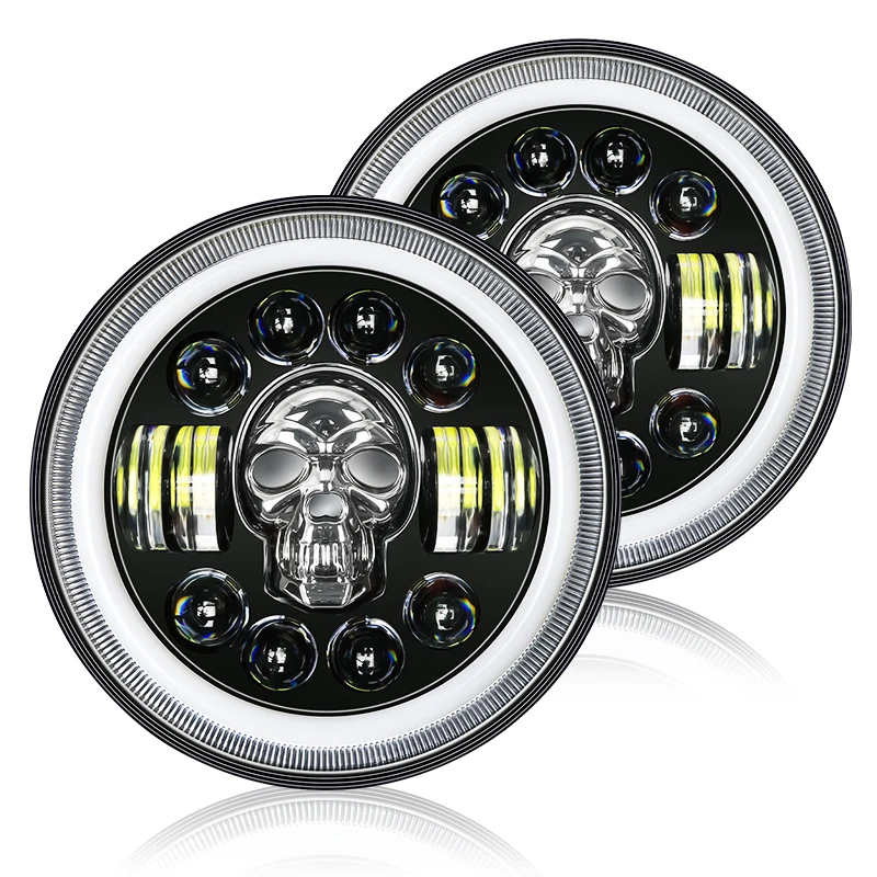 Wholesale Colorful Halo DRL 12V 24V  Angel Eye motorcycle led headlights 7 inch Round Led Headlight For Jeep