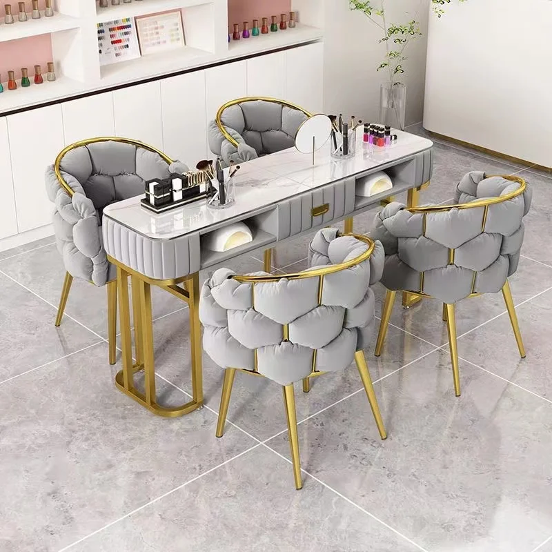 KELLY new arrival modern luxury white gold gray series beauty salon furniture nail manicure table glass top