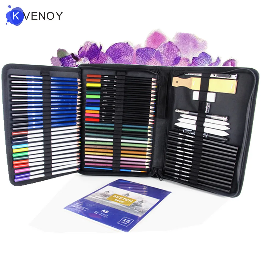 72 pieces drawing kit sketching colored pencil art set watercolor metallic charcoal pencil sketch set