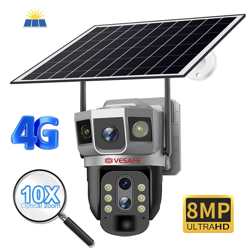 VESAFE 8MP 4K 10X ZOOM V 380 Pro 4g Sim Card Trail Camera Solar Panel Wireless V380 Pro Surveillance Smart Camera
